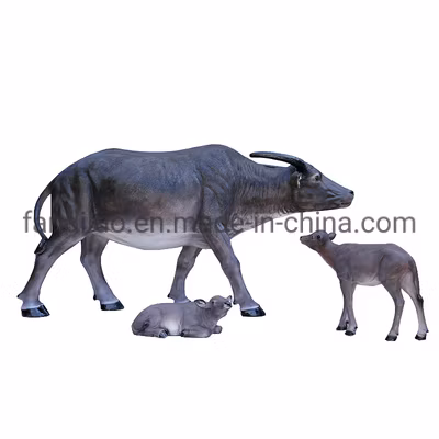 Ornamento de resina em tamanho real de fibra de vidro, decoração ao ar livre, simulação de desenhos animados, arte de animal, estátua de búfalo