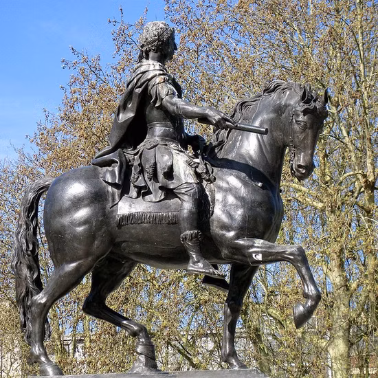 Escultura de bronze do conquistador espanhol de Juan De Onate cavalgando